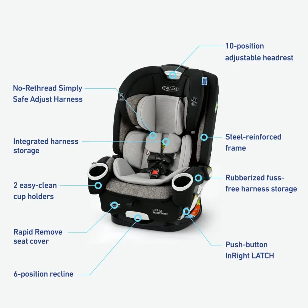 Graco 4Ever DLX SnugLock Grow 4-in-1 Car Seat Featuring Easy Installation and Expandable Backrest, Henry (05/2022)