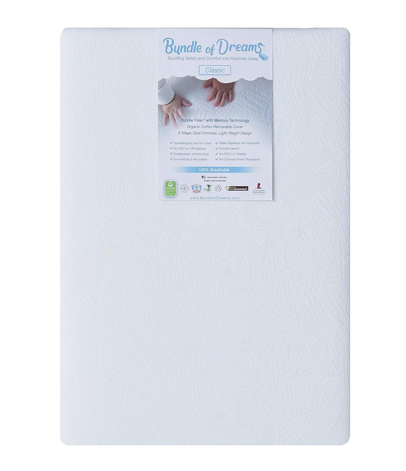 Bundle Of Dreams Flagship 5" Organic Cotton Cover 2 Stage Mini Crib Mattress, for Portable Cribs or Mini Cribs