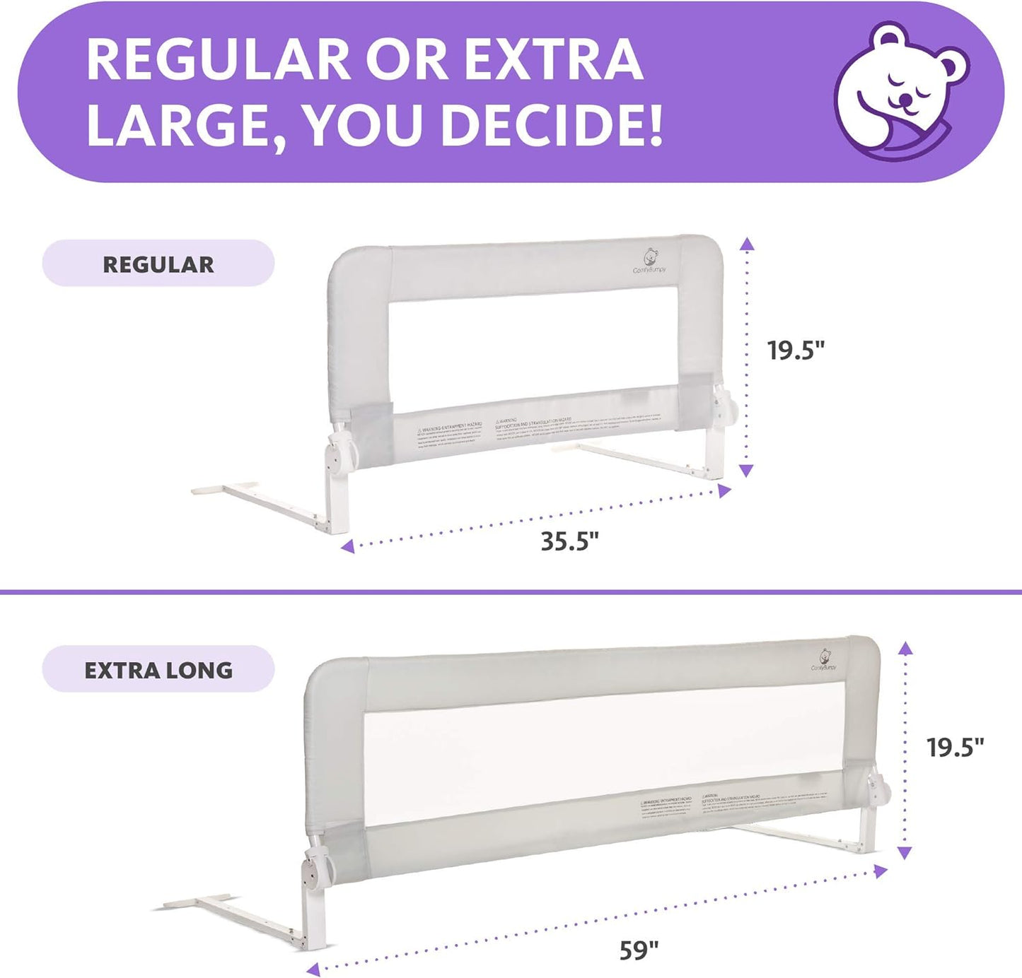 ComfyBumpy 59 inch Extra Long Adjustable Toddler Bed Rail, White XL 59" x 19.5"