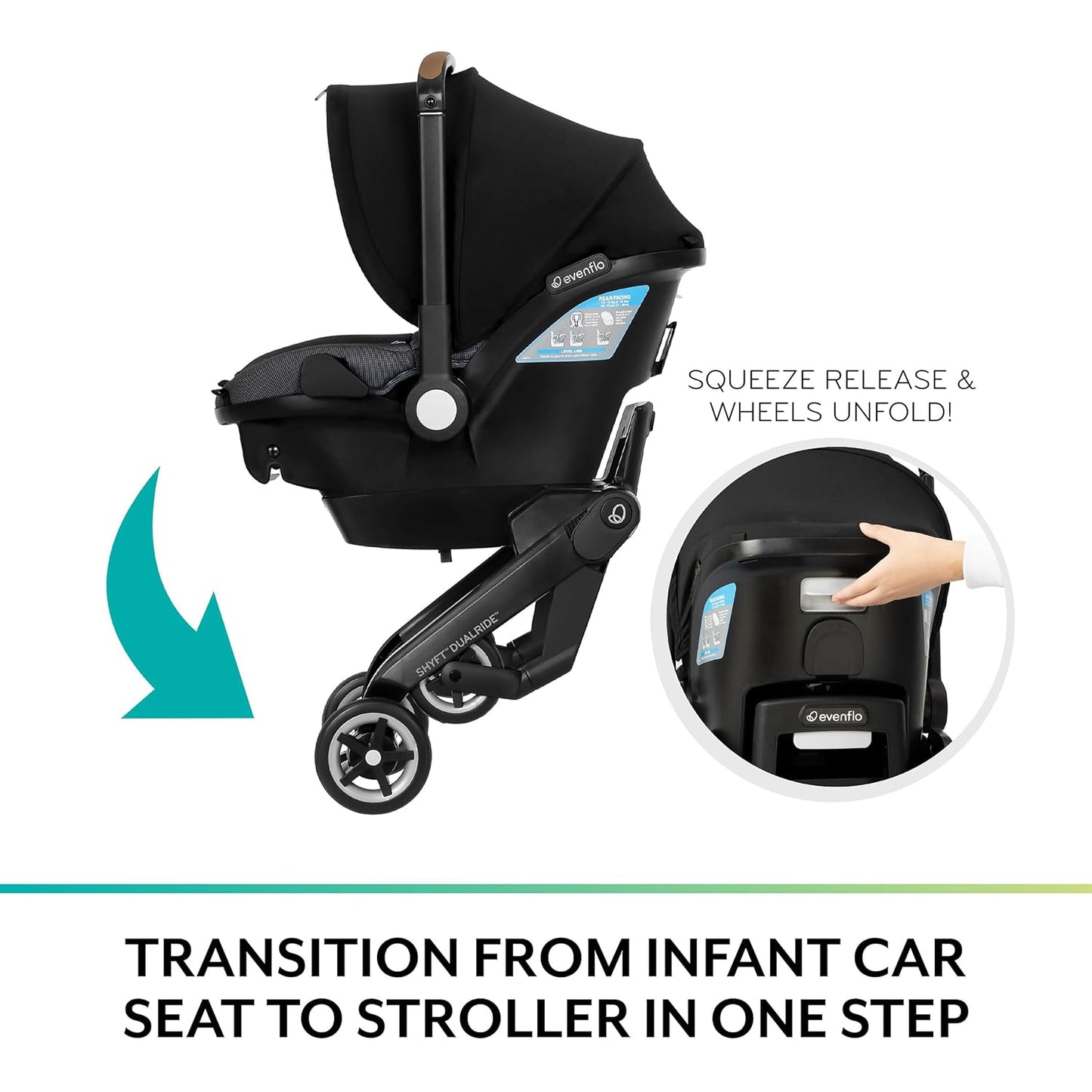 Evenflo Shyft DualRide with Carryall Storage Infant Car Seat and Stroller Combo (Sylva Pink)