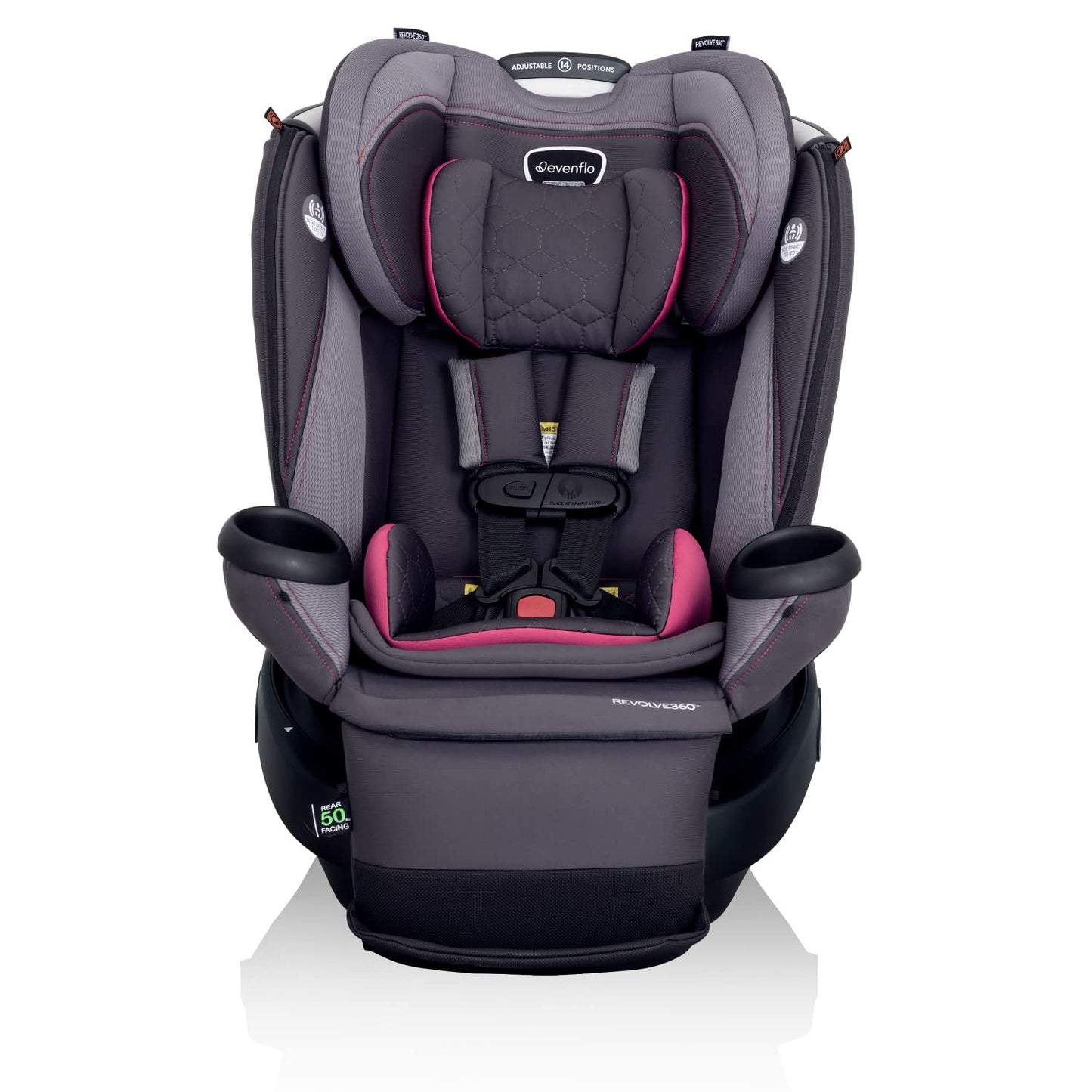 Evenflo Revolve360 Extend Convertible Car Seat with 360 Degree Rotation, Extended Rear-Facing, Forward-Facing, Booster Mode, and Secure Latch Install, Rowe Pink