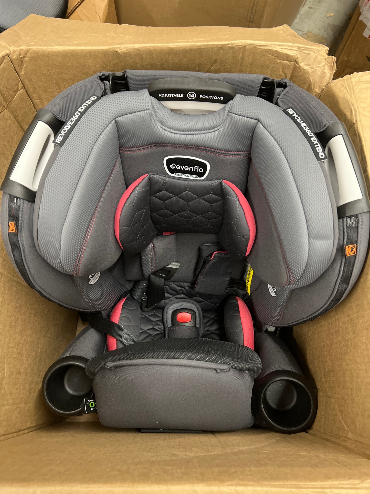 Evenflo Revolve360 Extend Convertible Car Seat with 360 Degree Rotation, Extended Rear-Facing, Forward-Facing, Booster Mode, and Secure Latch Install, Rowe Pink