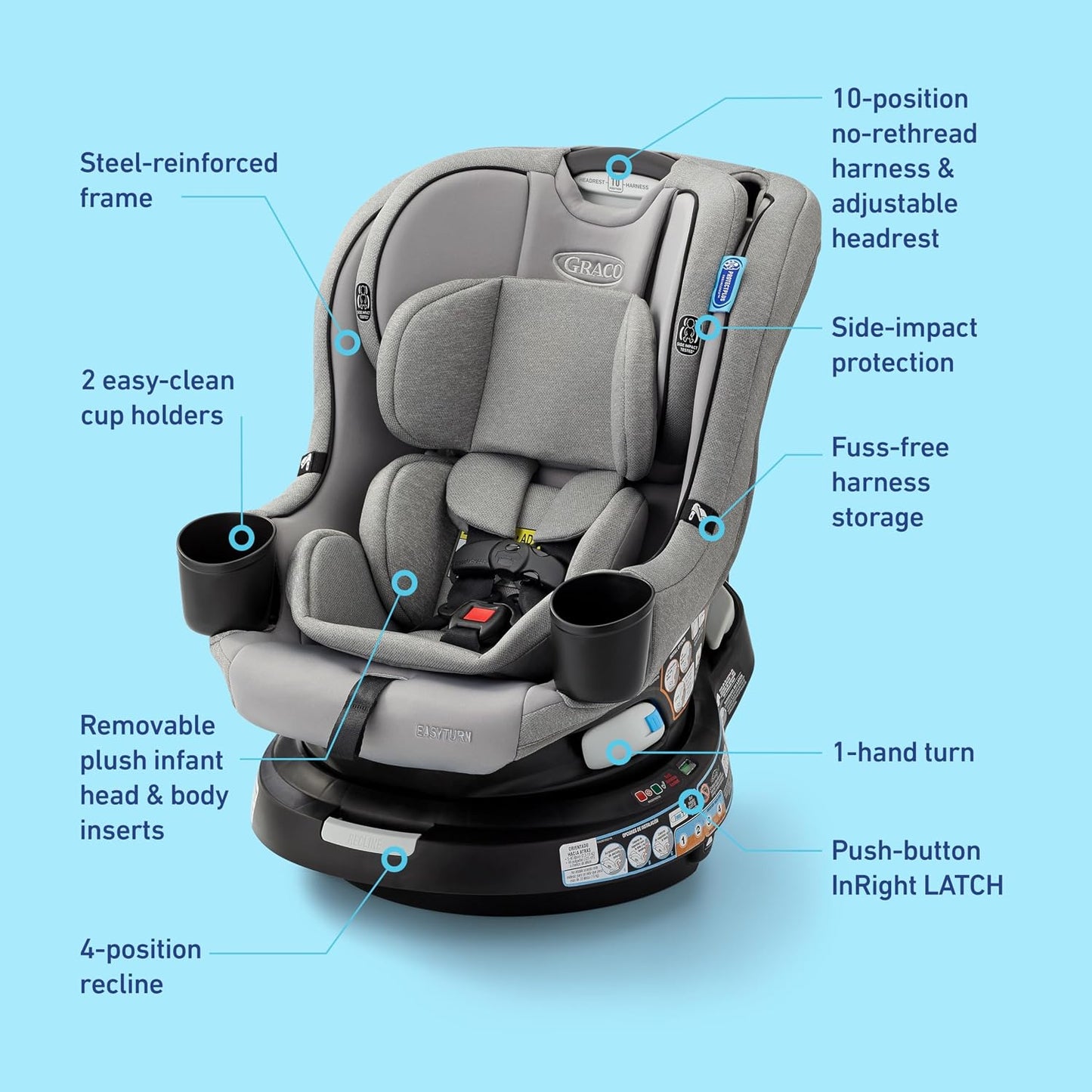 Graco EasyTurn 360 2-in-1 Convertible Car Seat, Solae Gray (New)