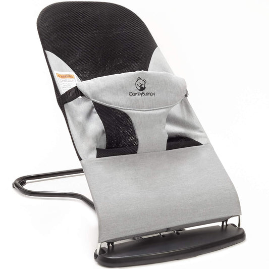 ComfyBumpy Ergonomic Baby Bouncer Seat - Bonus Travel Carry Case - Safe, Portable Bouncing Chair with Adjustable Height Positions - Infant Sleeper Bouncy Seat Perfect for Newborn Babies (Grey)