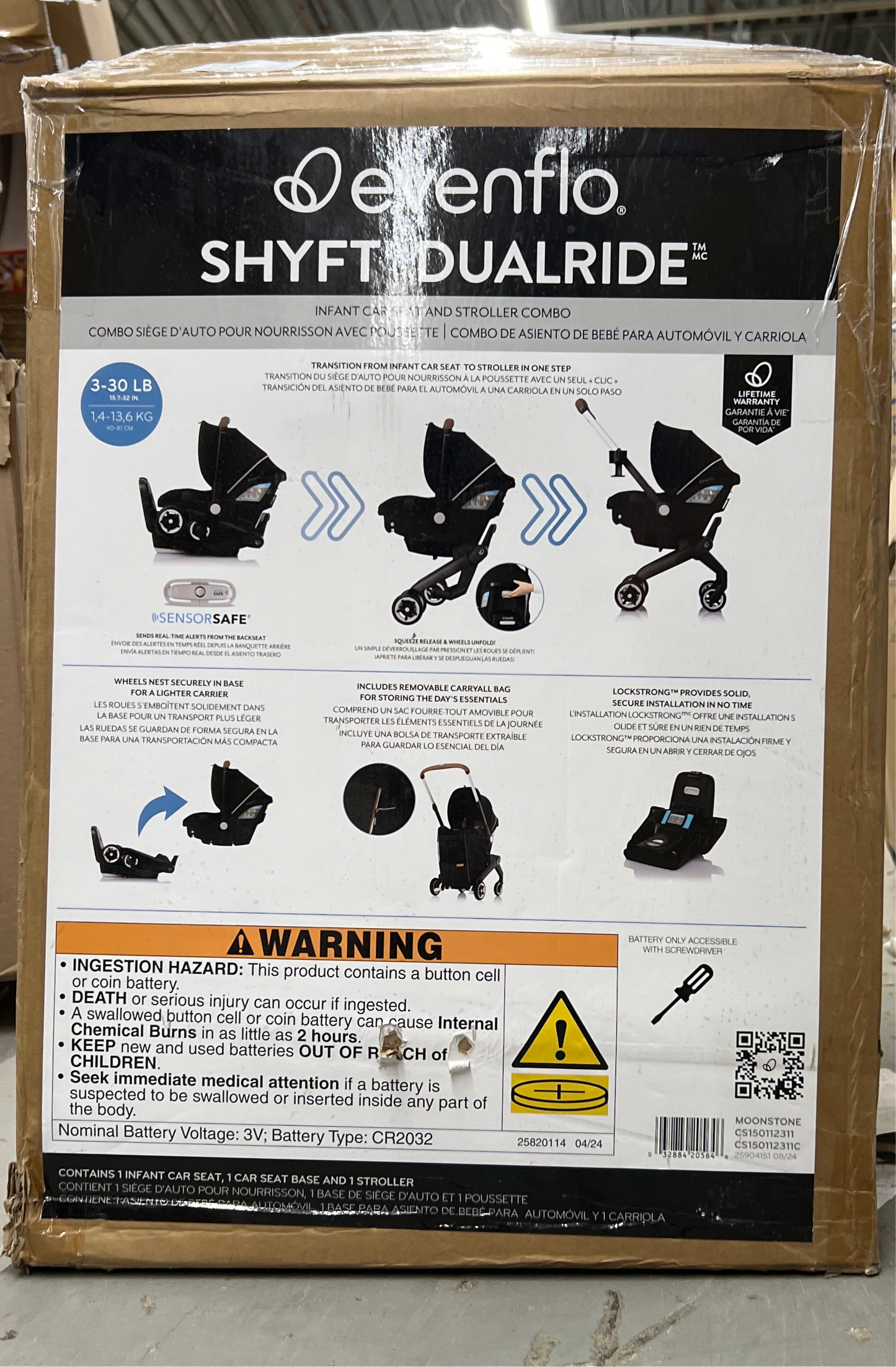 Evenflo Shyft DualRide with Carryall Storage infant car seat and stroller combo (moonstone grey) open box