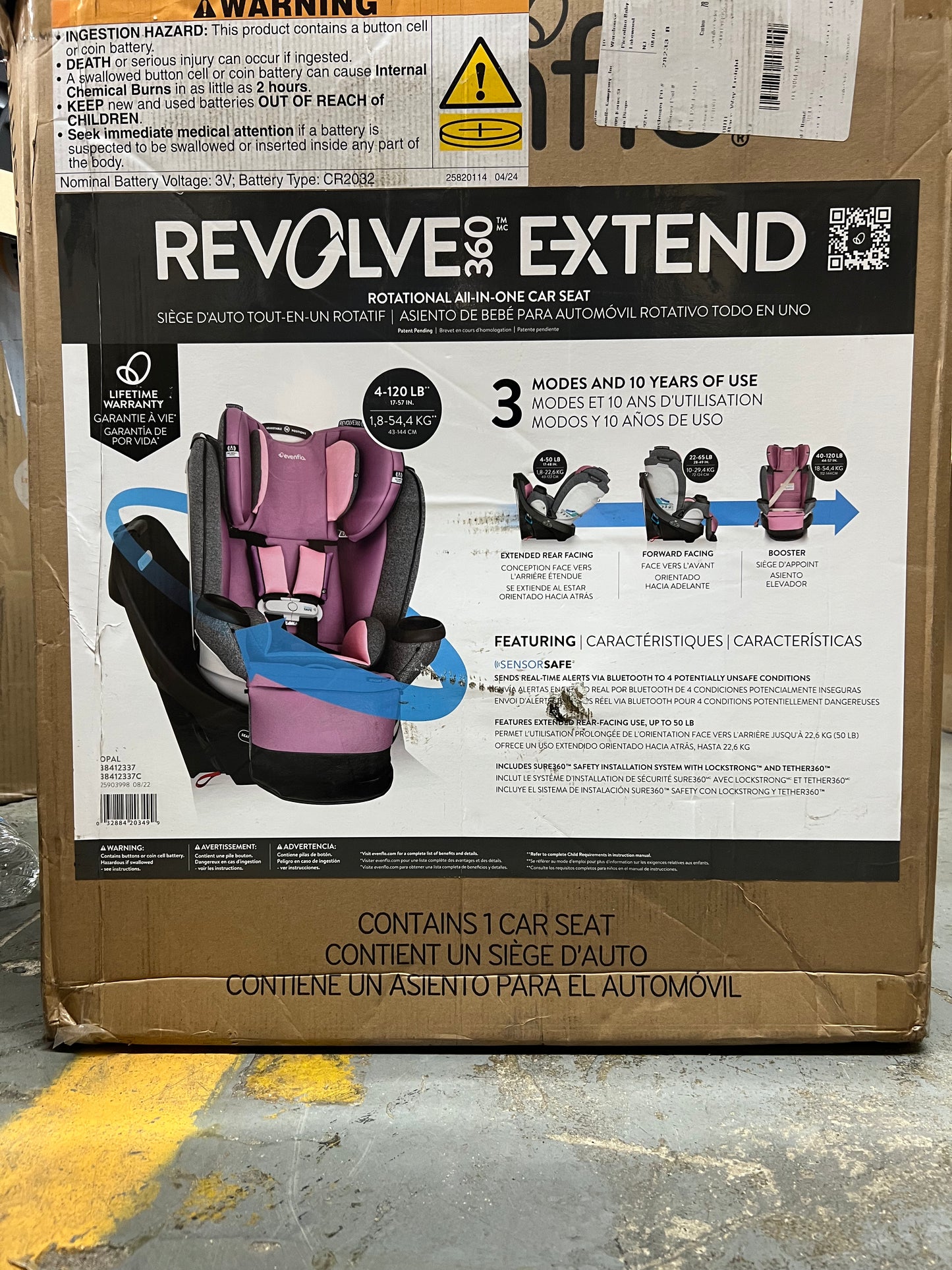 Evenflo Gold Revolve360 Extend All-in-One Rotational Car Seat with SensorSafe (Opal Pink)