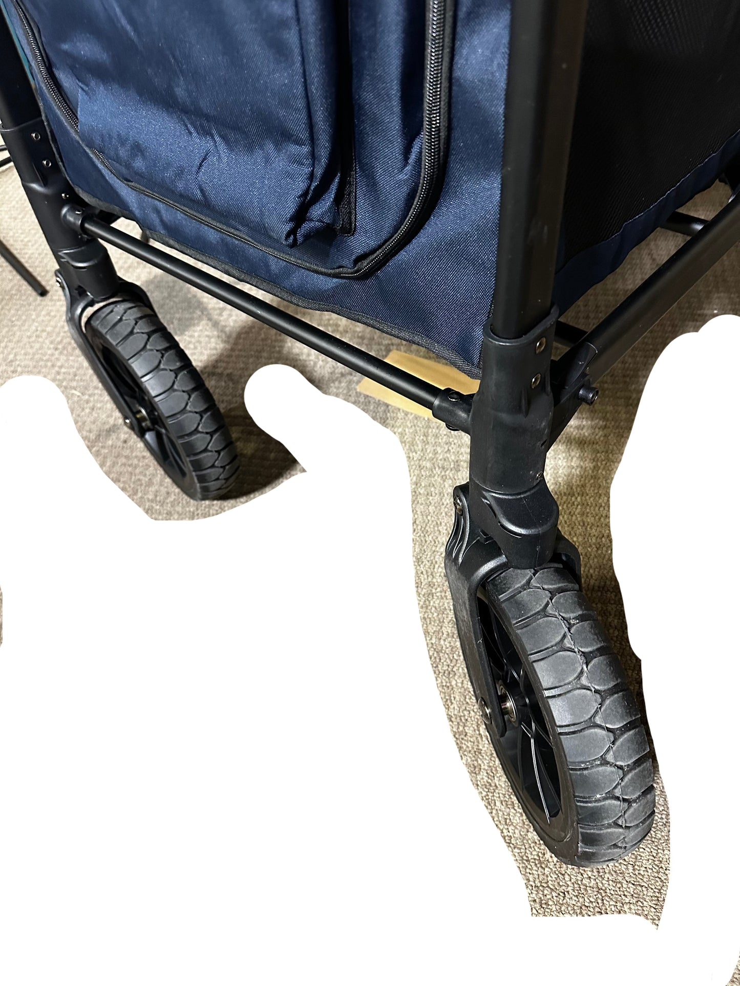 WONDERFOLD W4 Luxe Stroller Wagon (4 Seater) - Collapsible Wagon Stroller with Seats with Magnetic Buckle 5-Point Harnesses and Sun Canopy, Navy