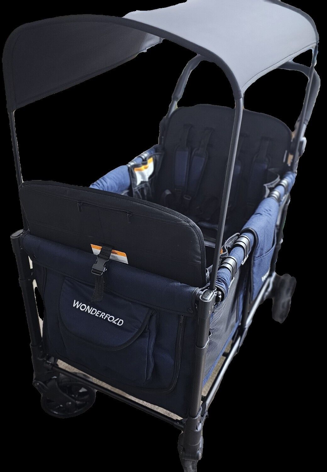 WONDERFOLD W4 Elite Stroller Wagon (4 Seater) - Collapsible Wagon Stroller with Seats with 5-Point Harnesses, Adjustable Push Handle, and Removable UV Sun Canopy, Noble Navy