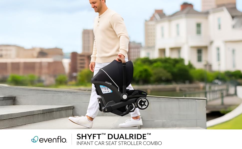 Evenflo Gold Shyft DualRide with Carryall Storage infant car seat and stroller combo (Onyx Black)