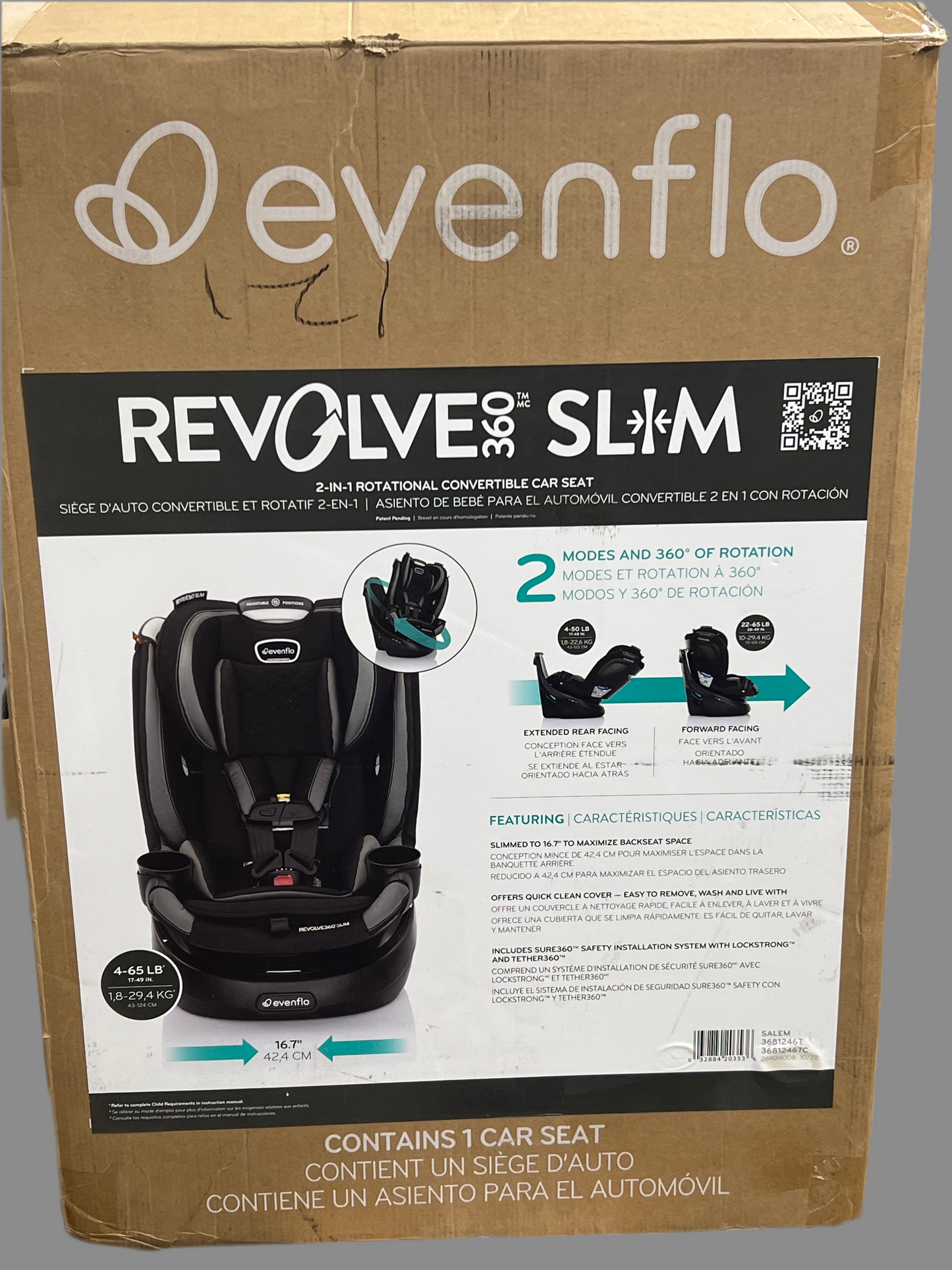 Evenflo Revolve360 Slim 2-in-1 Car Seat(salem black)