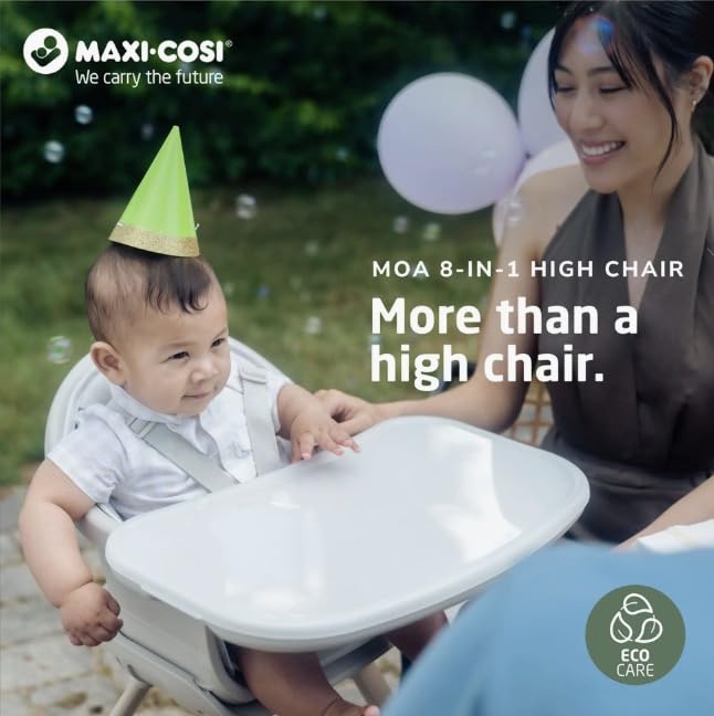 Maxi-Cosi Moa 8-in-1 High Chairs for Babies and Toddlers, Machine Washable Infant High Chair, Compact, Convertible High Chair Lightweight Design, Onyx Sand