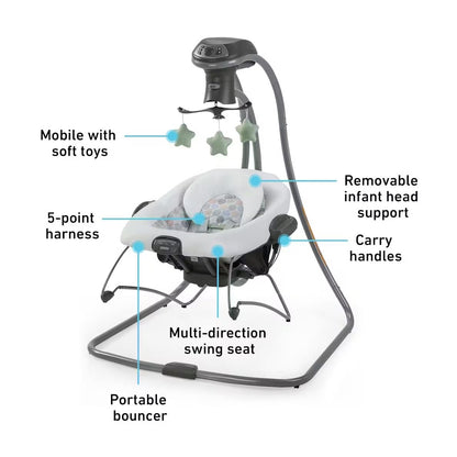 Graco Simple Sway 2-in-1 Swing and Bouncer with Removable Swing Seat and 6 Swinging Speeds for Toddler Swing Seat and Swing Chair - Emersyn