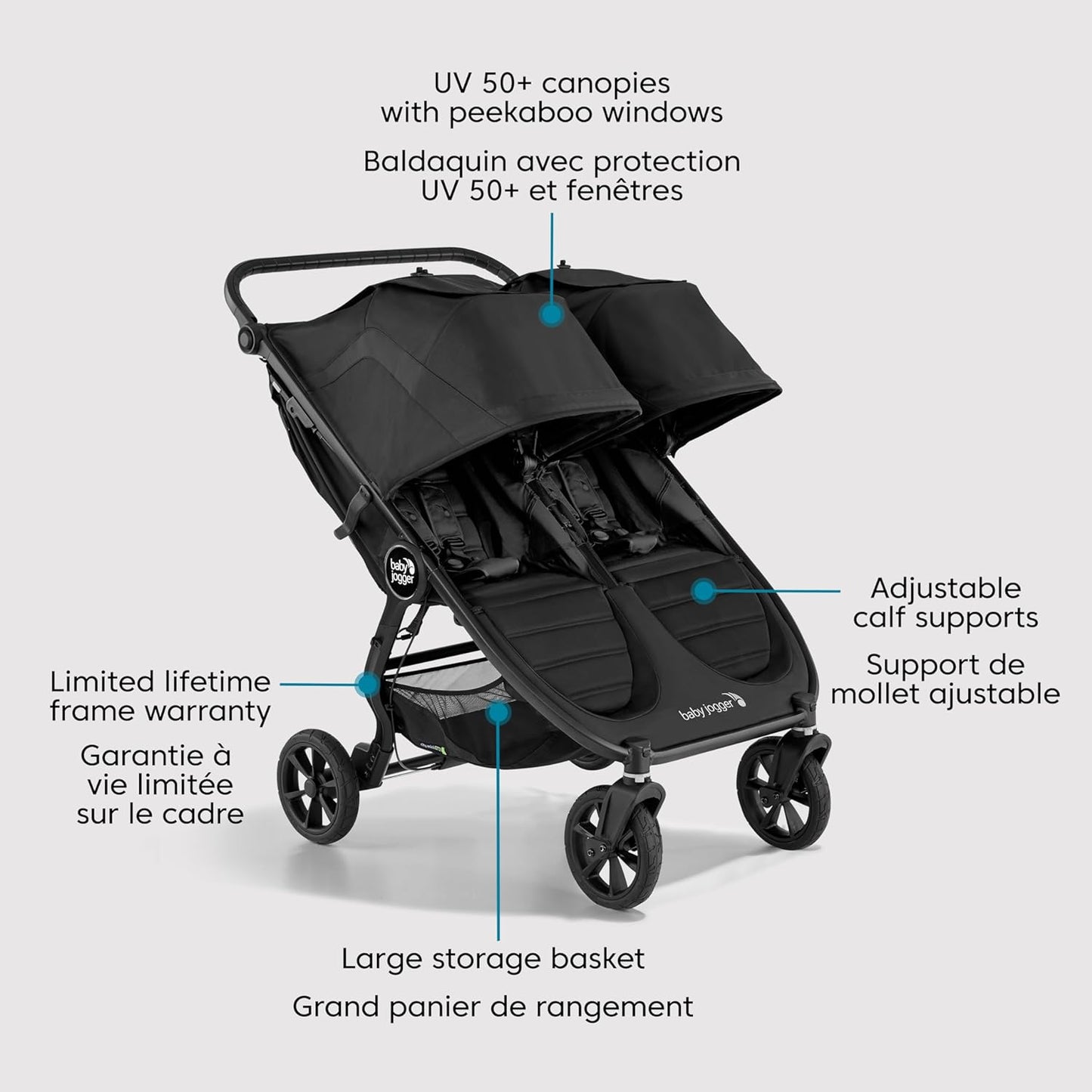 Baby Jogger City Mini GT2 All-Terrain Double Stroller Jet Black