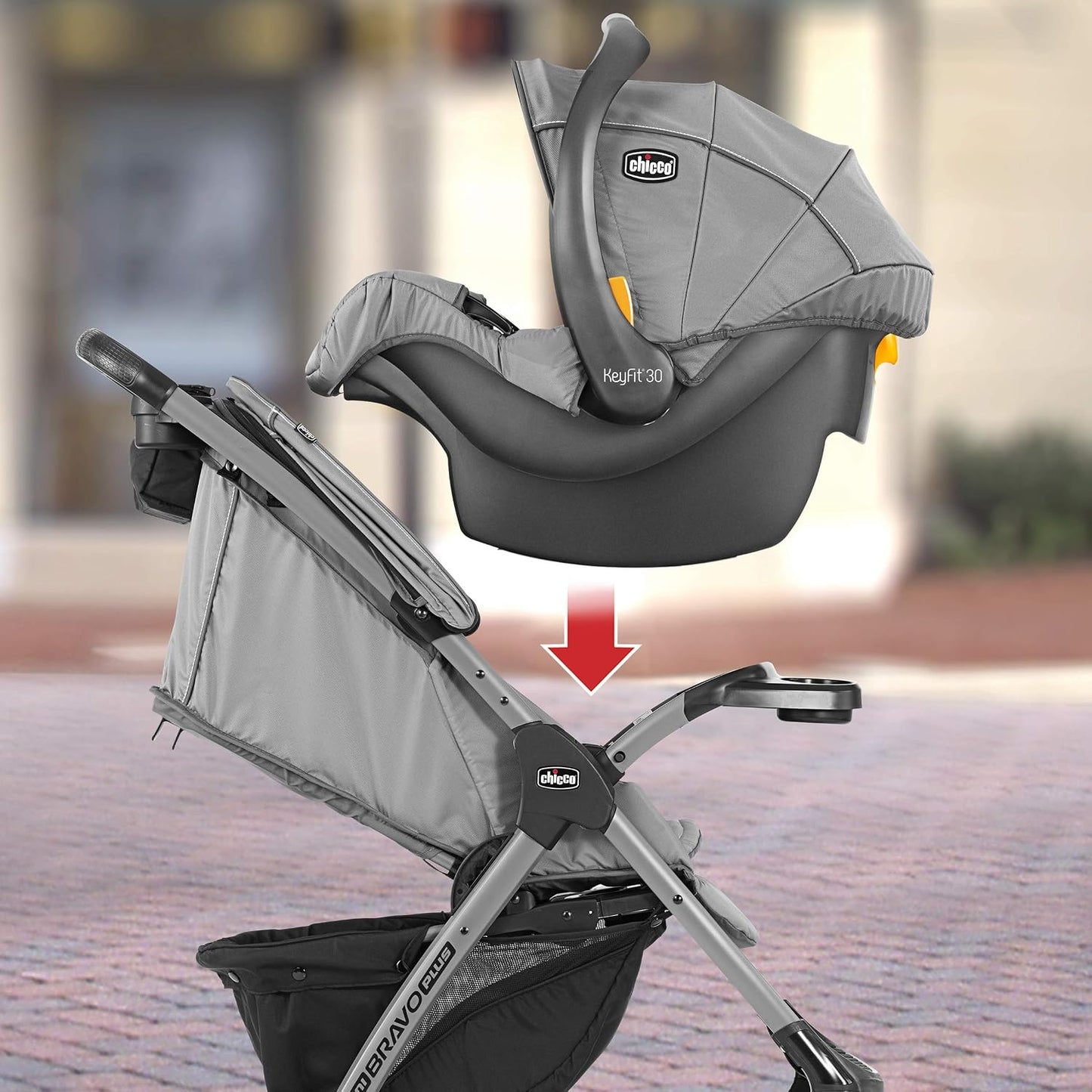 Chicco Mini Bravo Plus Travel System, Mini Bravo Plus Stroller with KeyFit 30 Infant Car Seat and Base, Slate/Grey (Open Box)