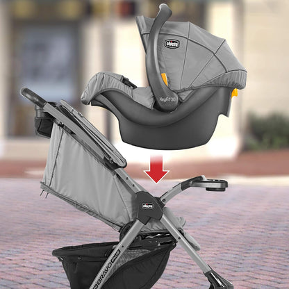 Chicco Mini Bravo Plus Travel System, Mini Bravo Plus Stroller with KeyFit 30 Infant Car Seat and Base, Slate/Grey (Open Box)
