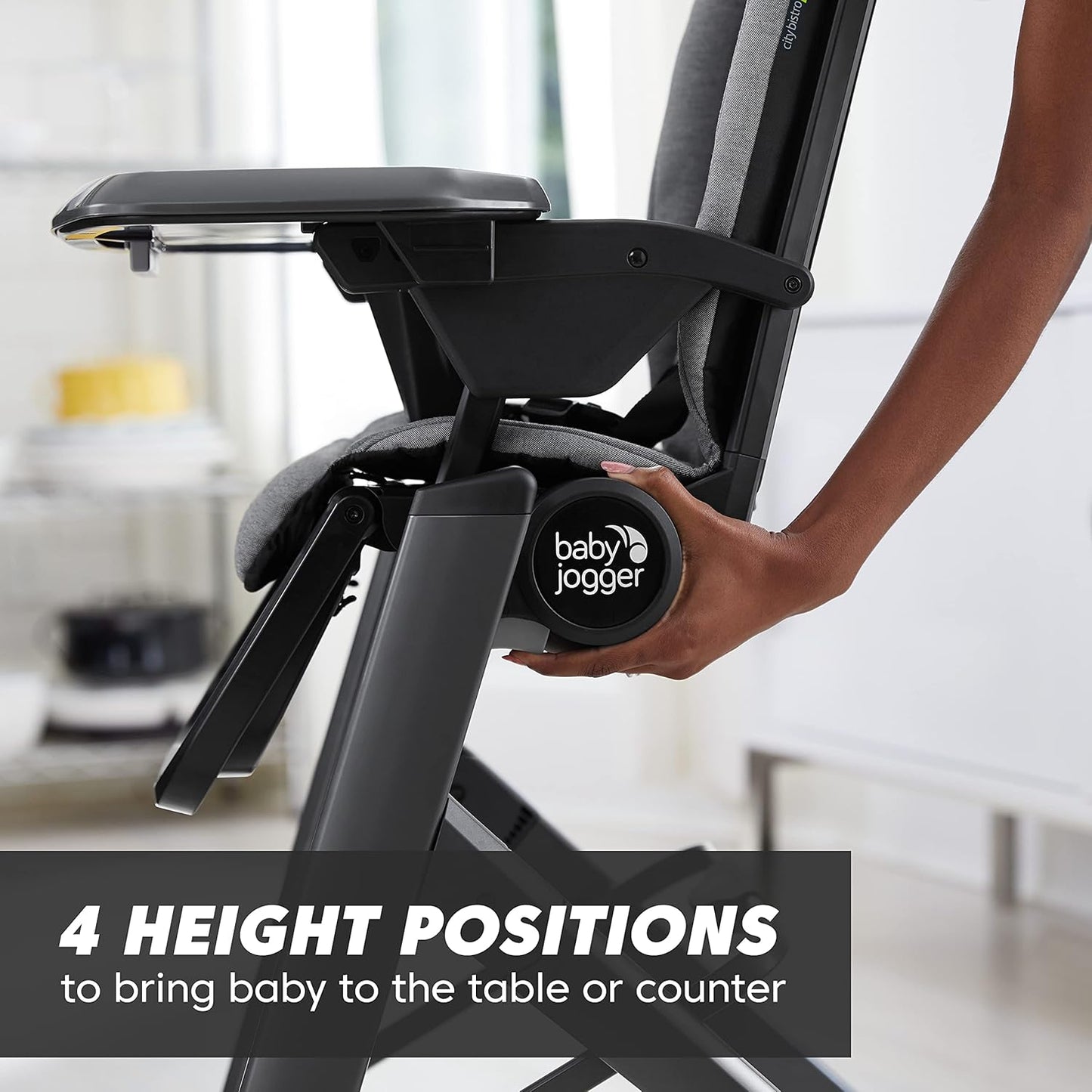 Baby Jogger City Bistro High Chair, Slim Foldable Compact Design, Super Compact Free-Standing Easy Fold, 4 Height Positions, Highchair for Baby with Dishwasher-Safe Tray, Graphite