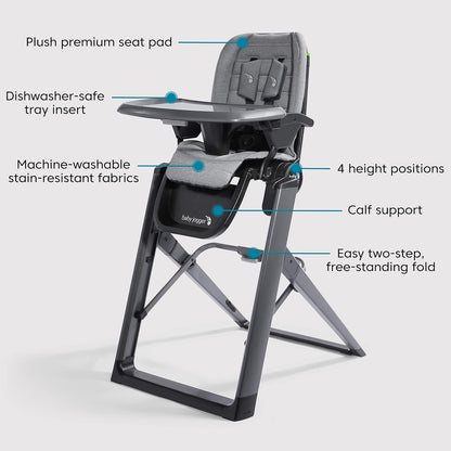 Baby Jogger City Bistro High Chair, Slim Foldable Compact Design, Super Compact Free-Standing Easy Fold, 4 Height Positions, Highchair for Baby with Dishwasher-Safe Tray, Graphite