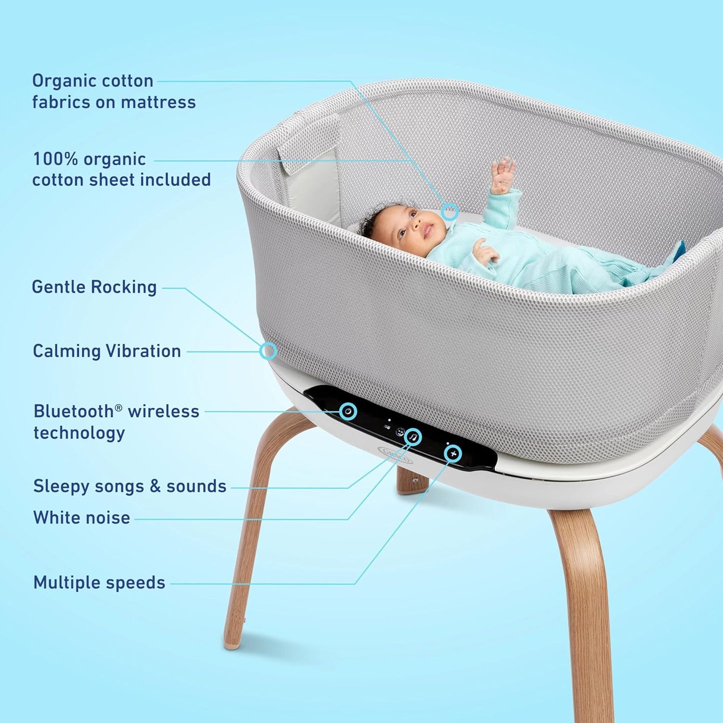 Graco® SmartSense Soothing Baby Bassinet – Smart Newborn Bassinet Detects and Automatically Responds to Baby's Cries – For Newborn Babies to 6 Months