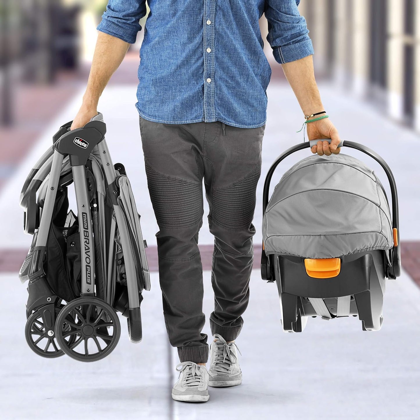 Chicco Mini Bravo Plus Travel System, Mini Bravo Plus Stroller with KeyFit 30 Infant Car Seat and Base, Slate/Grey (Open Box)