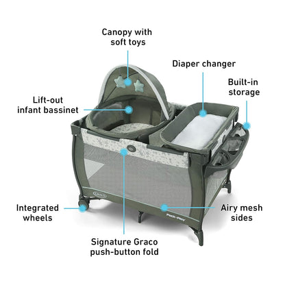 PaGraco Pack ’n Play Travel Dome Playard, Portable Bassinet with UV Canopy, Full‑Size Infant Bassinet, Diaper Changerck 'n Play® Travel Dome™ Playard in Oskar