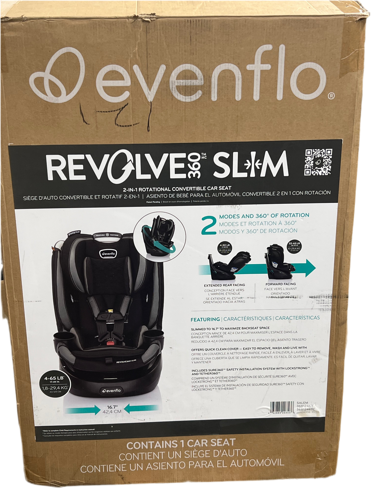 Evenflo Revolve360 Slim 2-in-1 Car Seat(salem black)