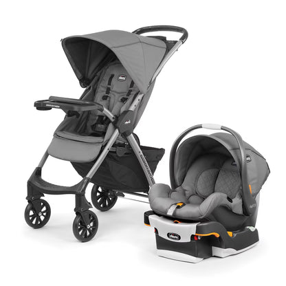 Chicco Mini Bravo Plus Travel System, Mini Bravo Plus Stroller with KeyFit 30 Infant Car Seat and Base, Slate/Grey (Open Box)