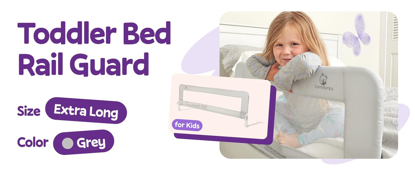 ComfyBumpy 59 inch Extra Long Adjustable Toddler Bed Rail, White XL 59" x 19.5"